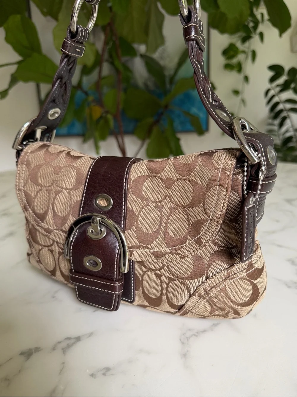 Coach Vintage Y2K Soho Signature Small Braided Strap Shoulder Bag 6171 Khaki